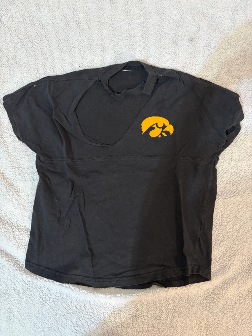 Black Tee with Yellow Iowa Hawkeye Logo Graphic